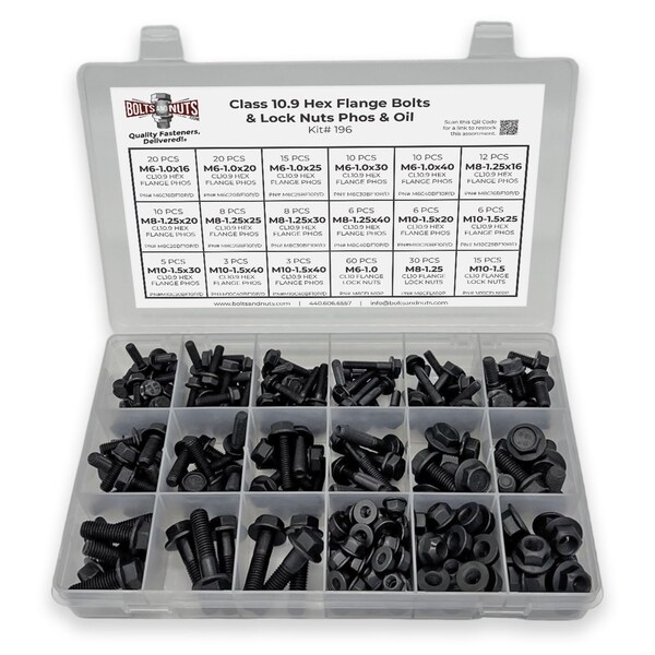 Boltsandnuts.Com Metric Class 10.9 Hex Flange Bolts & Lock Nuts Assortment - 248 PCS Assortment Kit #196 - main